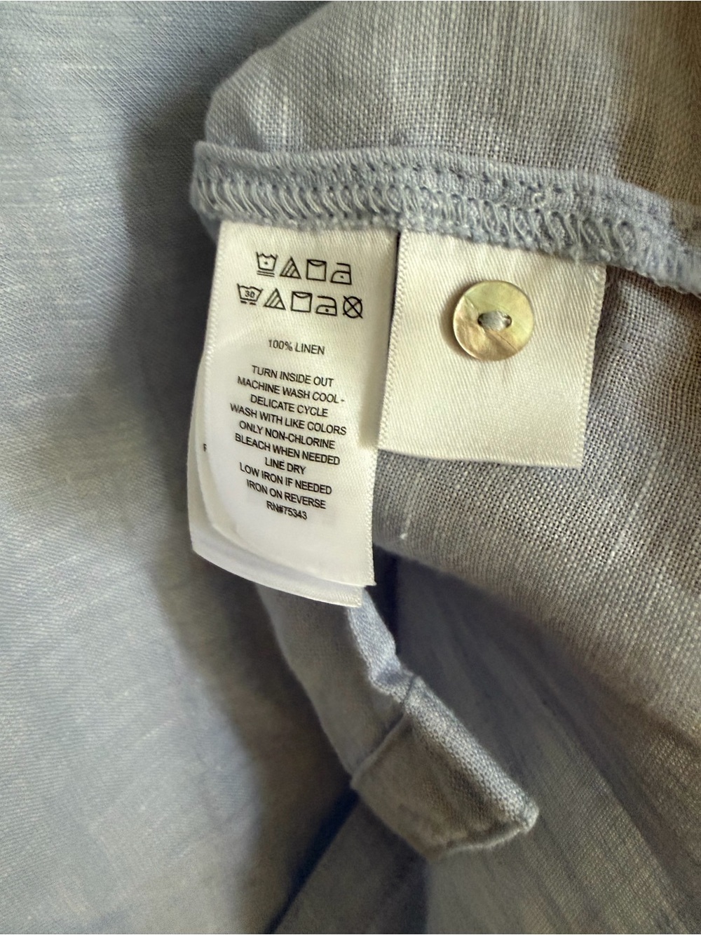 C & C california Washable 100% Linen Button Up Blouse w/ Roll Tab Sleeves Sz M - Picture 8 of 9